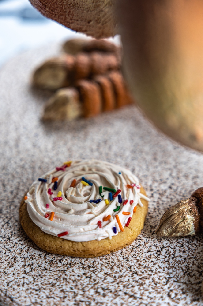 A frosted sprinkle cookie