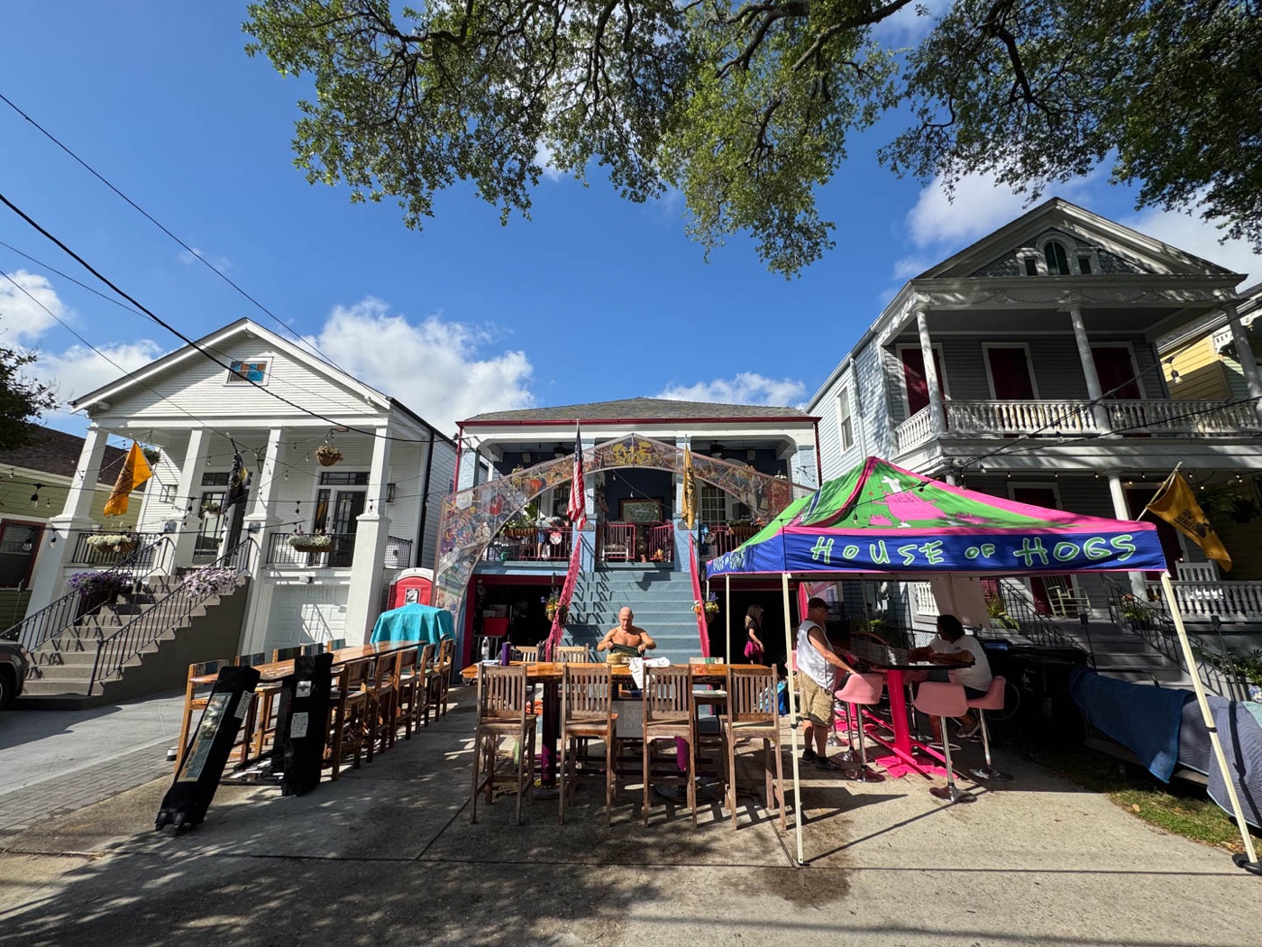 The House of Hogs tent on Esplanade Avenue during New Orleans Jazz Fest